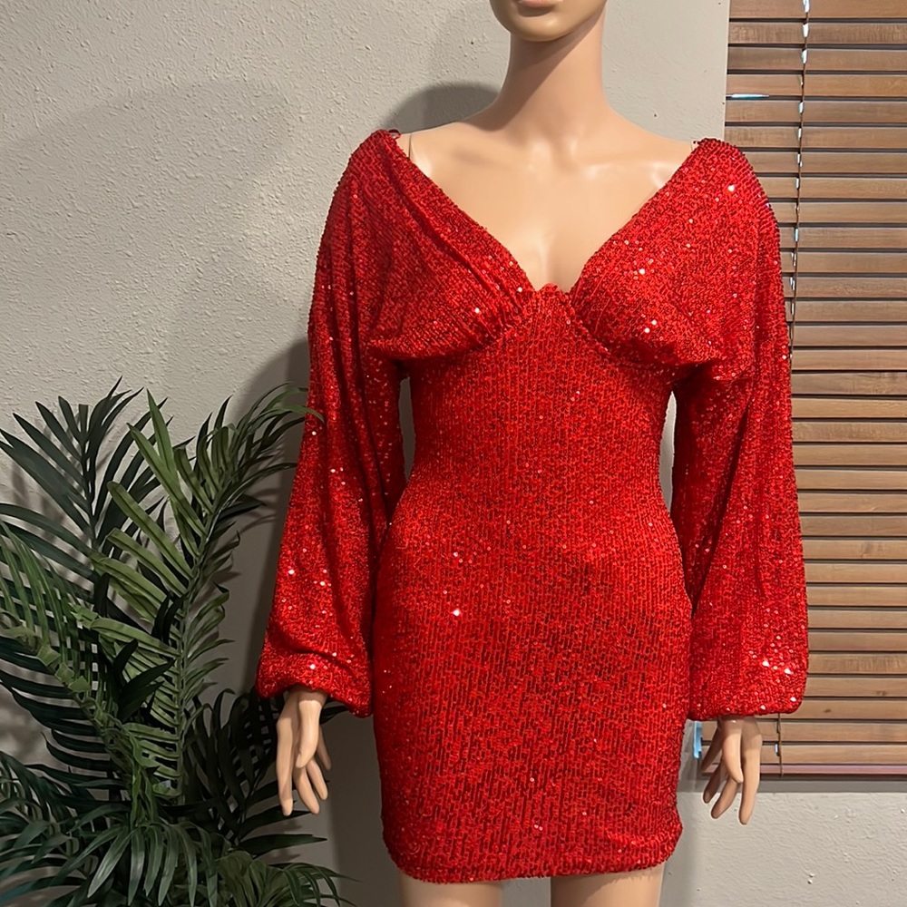 Red mini sequin dress